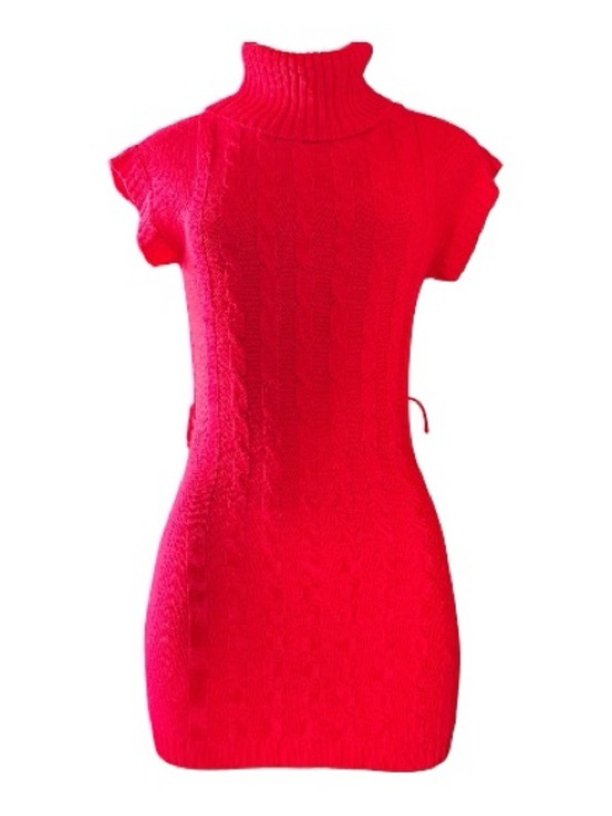 Vintage Chillipop Fitted Red Turtleneck Cable-Knit Mini Dress - Picture 3 of 13